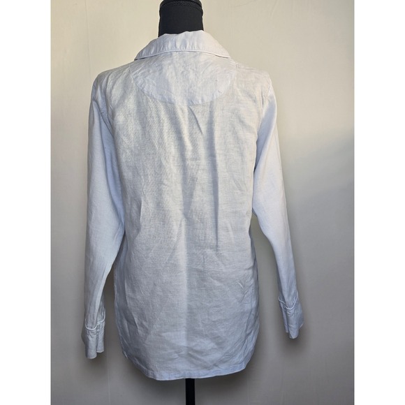 S&L Women's Linen Button-Up Shirt Size S Light Blue Long Sleeve - Picture 2 of 10